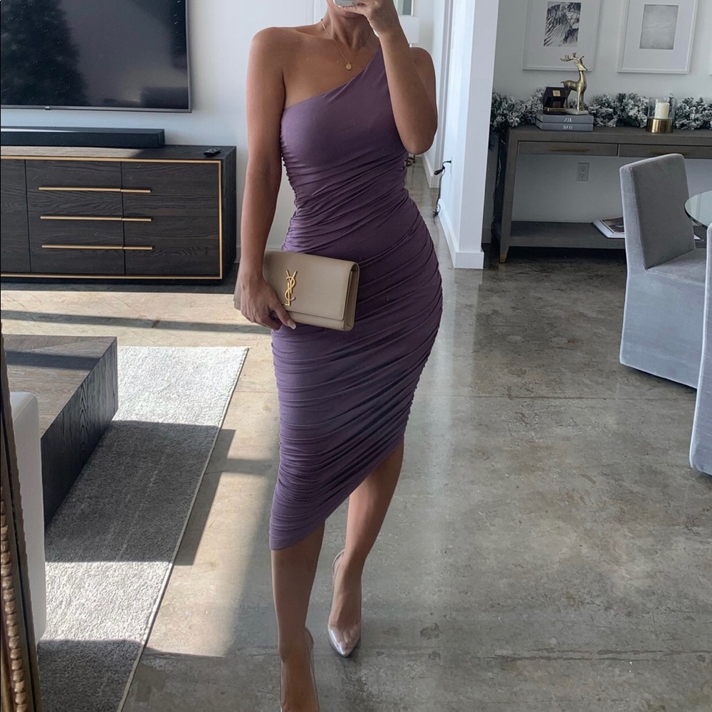Purple Lola One Shoulder Ruched Dress